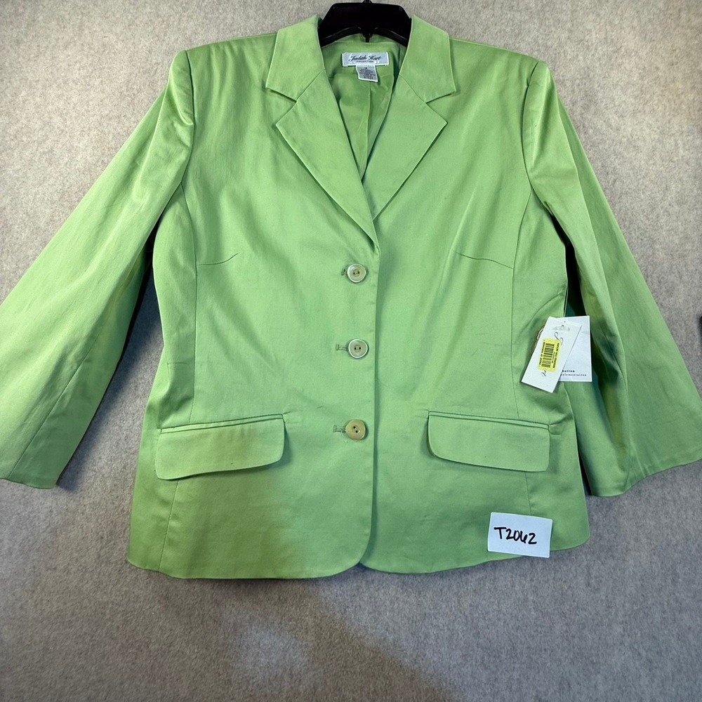 NWT Y2K Judith Hart Collection Womens Lime Green Cotton Blend Blazer Size 14